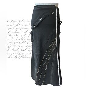 Black Asymmetric Eyelet Maxi Skirt